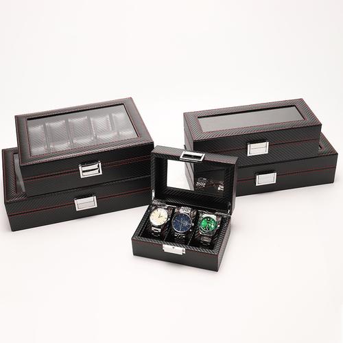 跨境手表盒子批发碳纤维皮革首饰盒收纳盒天地盖高档手表展示盒